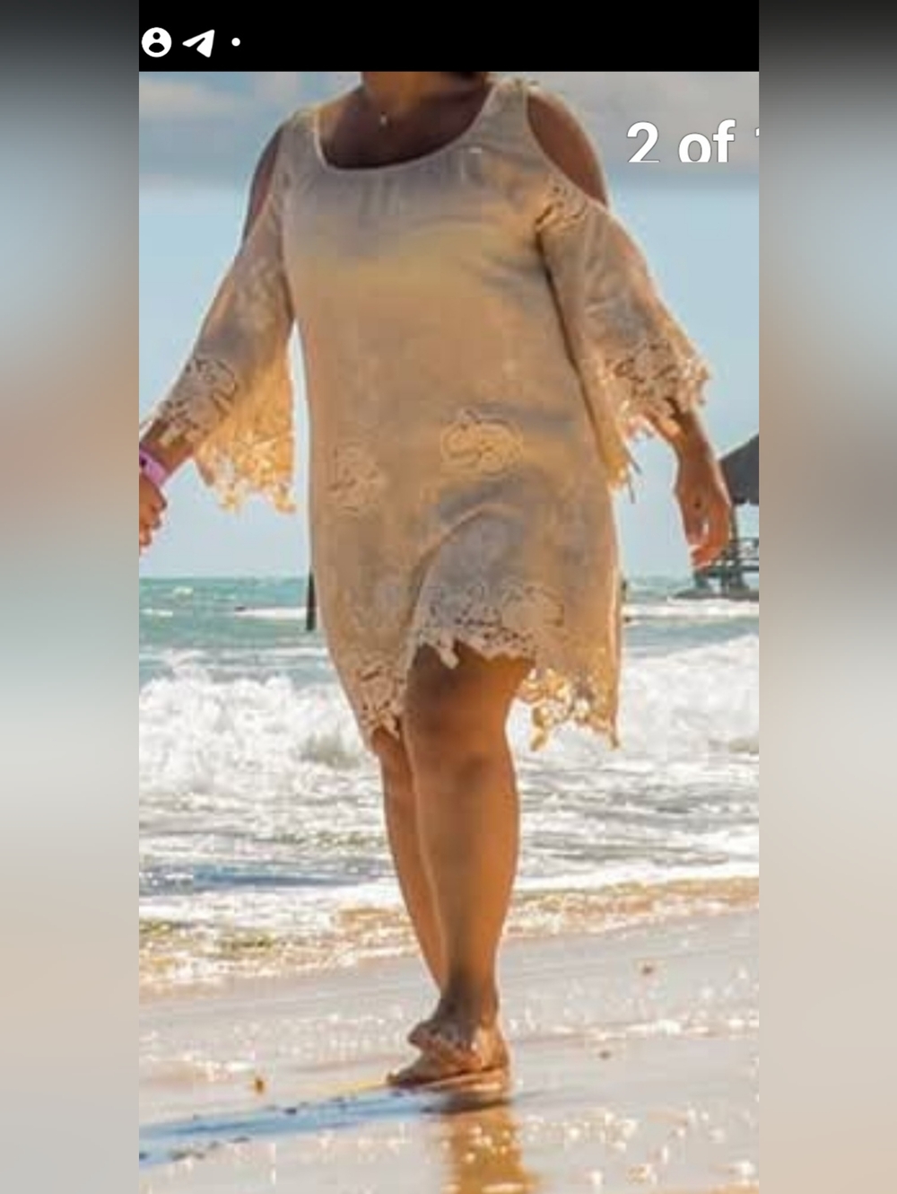 Sheer Lace Beach Cover-Up Dress in Beige